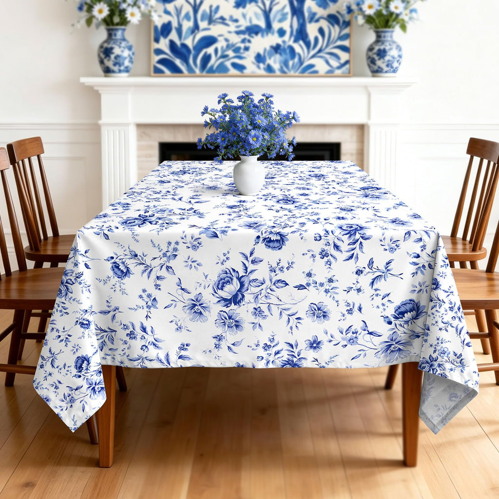 Blue Rose Tablecloth 60 x 84 Inch Rectangular, Floral Print