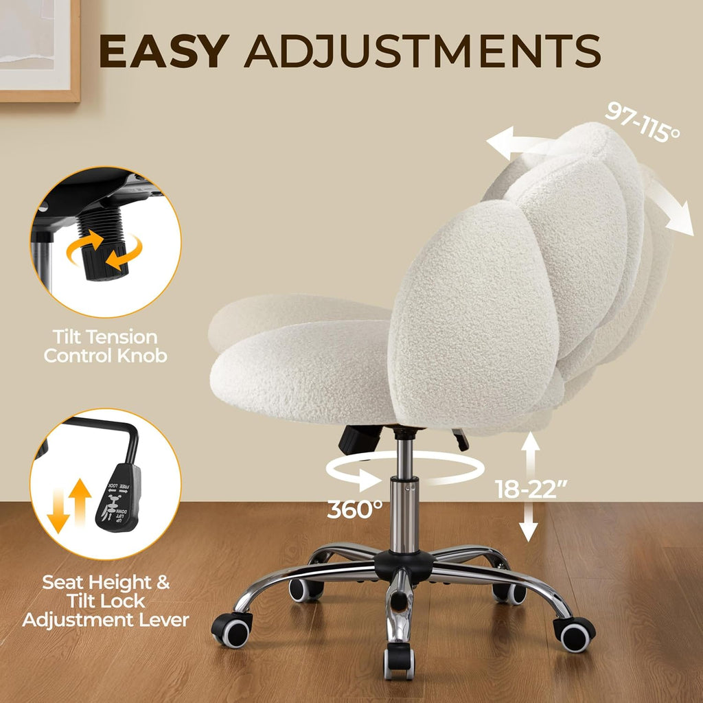 Upholstered Desk Chair Cloud-Shaped Vanity Chair Adjustable Home Office Computer with Rolling Wheels for