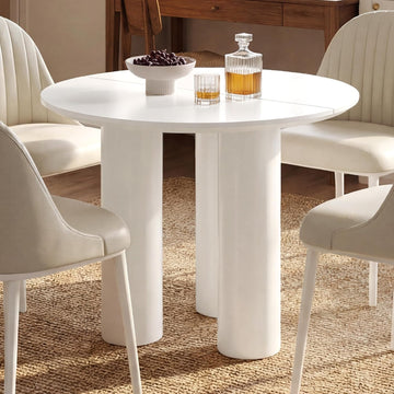 39" Round Dining Table for 4 Cream White Kichen Table with 3 Legs Modern Round Table 4 Seats Dining Room Table for