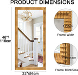 22" x 46" Decorative Wall Mirror Decor, Large Gold Mirror with 3D Wave Wood Carved Frame, Unique Rectangle Wall Decor