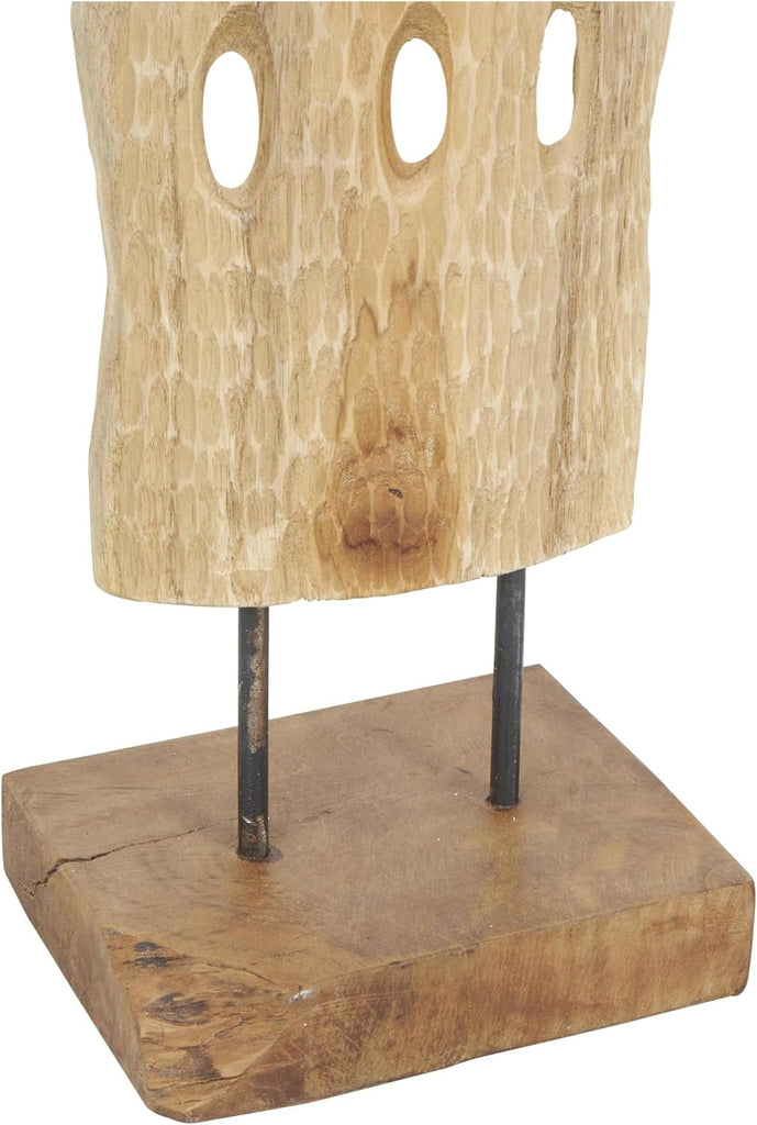 79 Teak Wood Abstract Handmade Decorative Sculpture Tall Floor Cutout Post Home Decor Statue with Live Edge Base