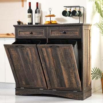 Double Tilt Out 2x13 Gallons Trash Can Cabinet, Rustic Brown