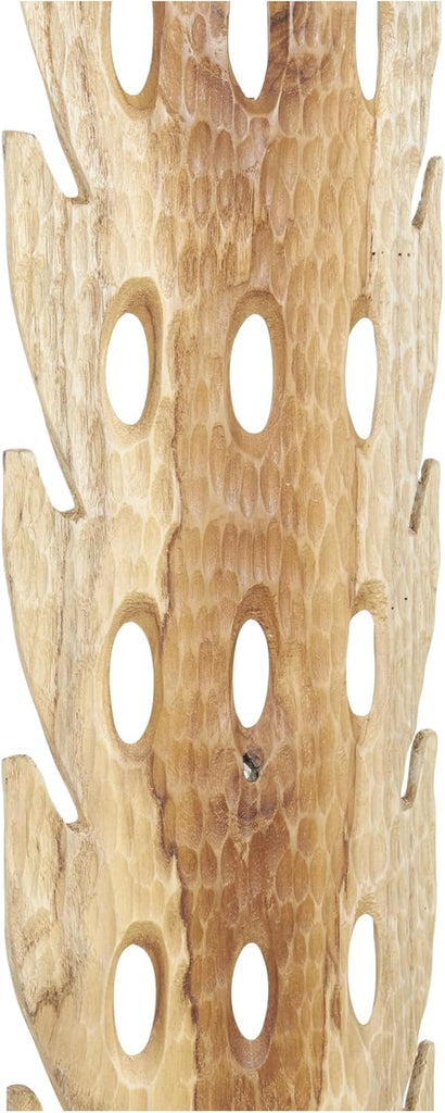 79 Teak Wood Abstract Handmade Decorative Sculpture Tall Floor Cutout Post Home Decor Statue with Live Edge Base