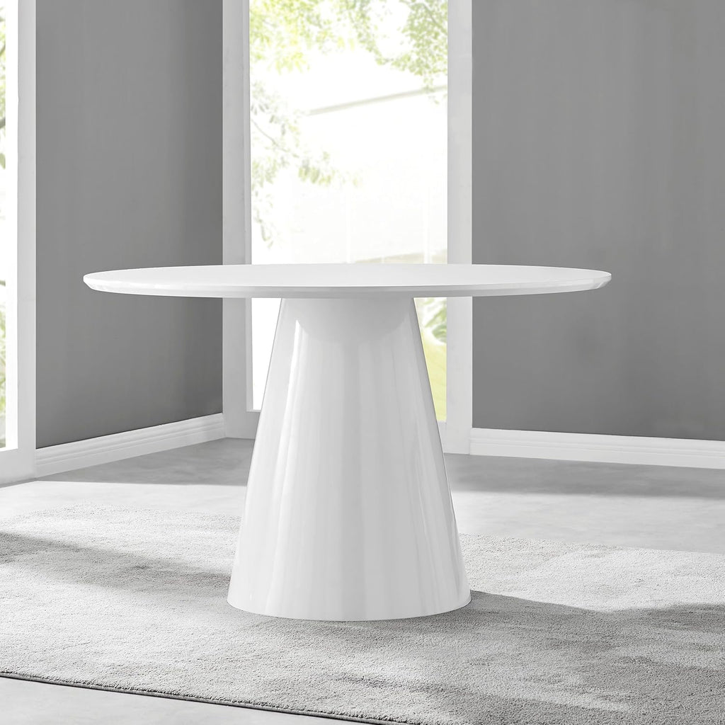 Palma White High Gloss Round Dining Table - Modern Pedestal Base - Contemporary 4 - 6 Seater Kitchen or Dining Room