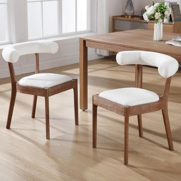 Dining Room Chairs Mid-Century Modern Sherpa Kitchen Chairs with Natural Walnut Finished Frame, Fur Curved Back