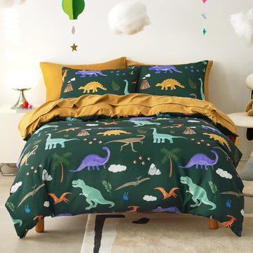 Dinosaur Bedding Set for Boys, Cute Colorful Dinosaur Dino, Soft Lightweight Comforter Set with Sheets, 5 Pieces Kids