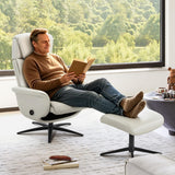 Modern Reclining Swivel Lounge Chair and Ottoman — Grey Genuine Leather