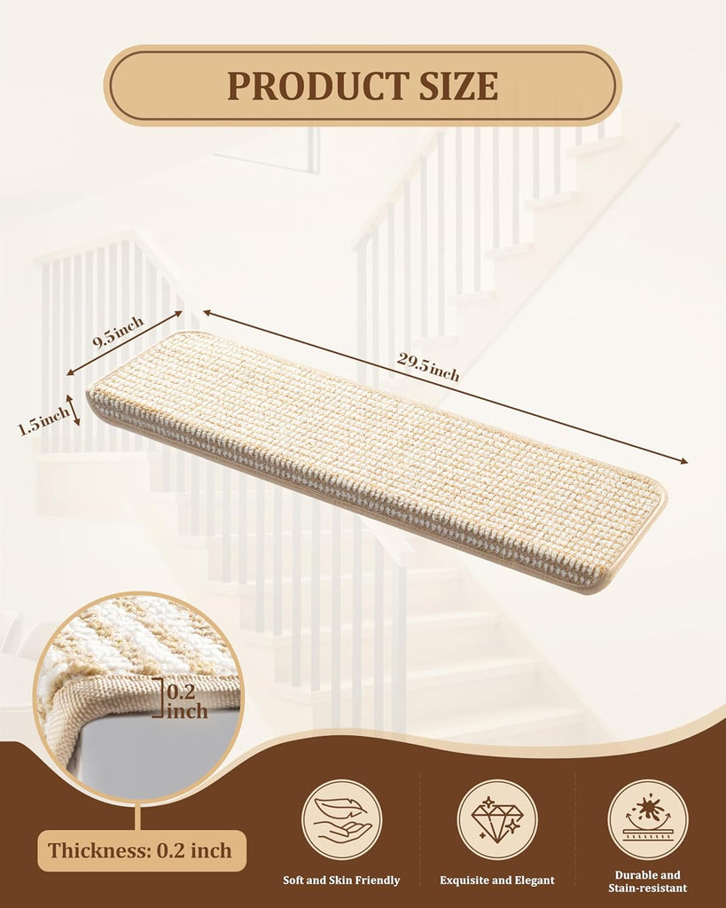 Bullnose Stair Treads for Wooden Steps: 14 Pcs Washable Non Slip Stair Ruuner Peel and Stick Adhesive Indoor Step