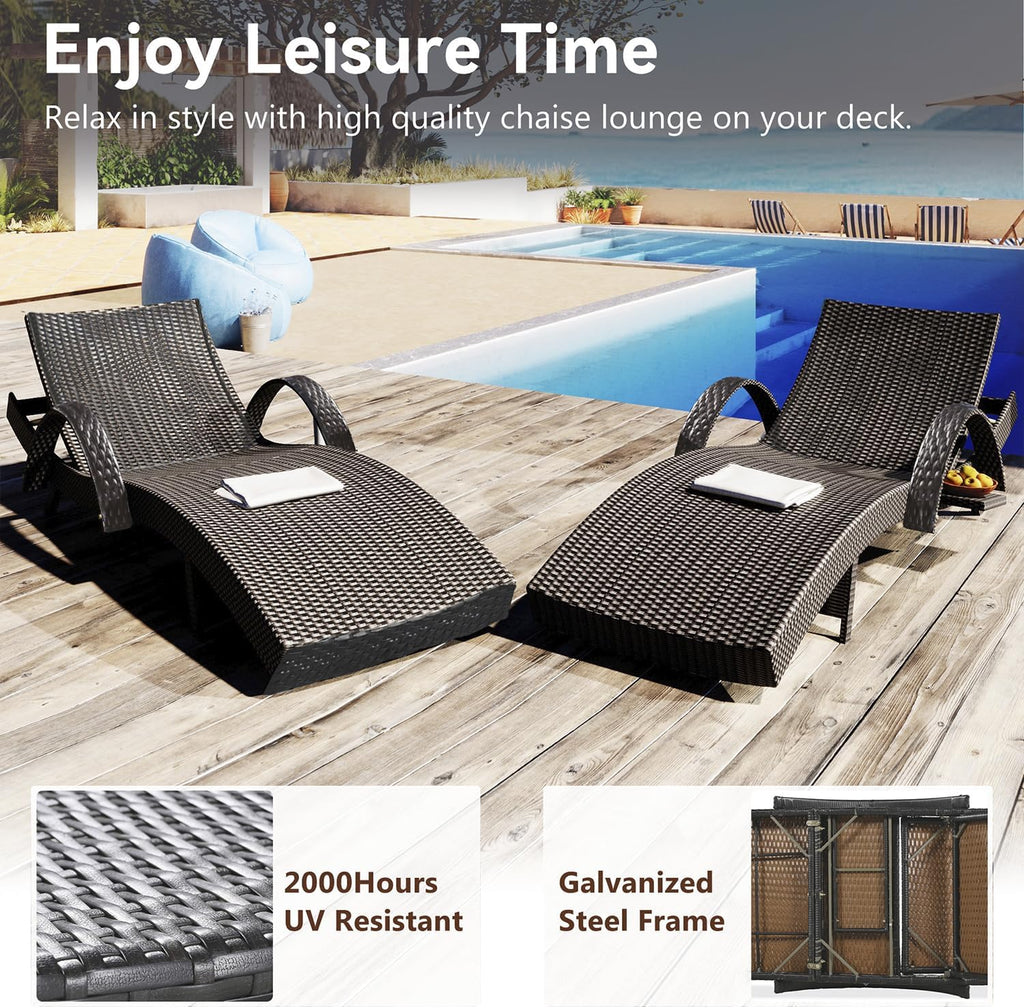 80'' Long Outdoor Wicker Chaise Lounge Chairs Set of 2