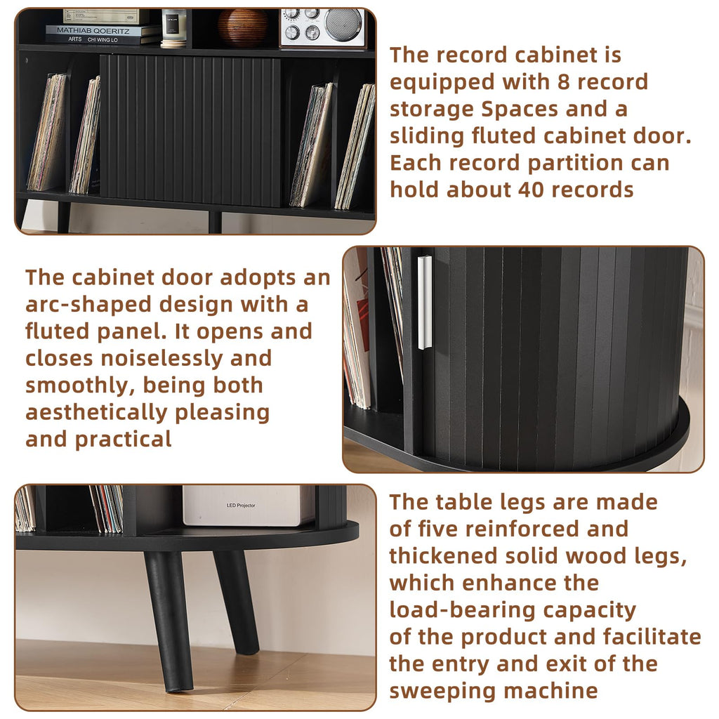 Extra Large Round Record Player Stand with Charging Station