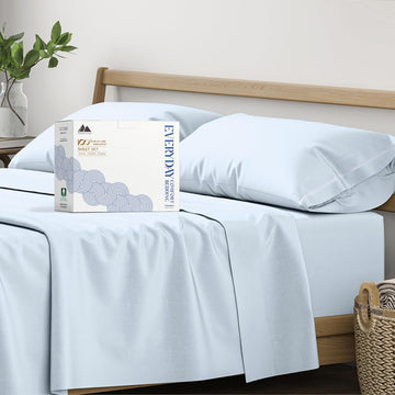 Organic Cotton Sheets Queen Size, 16" Deep Pocket, Light Blue