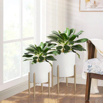 Planters for Indoor Plants Set of 2 Modern Metal Planter with Stand | Outdoor Decorative Planter Pots , Garden