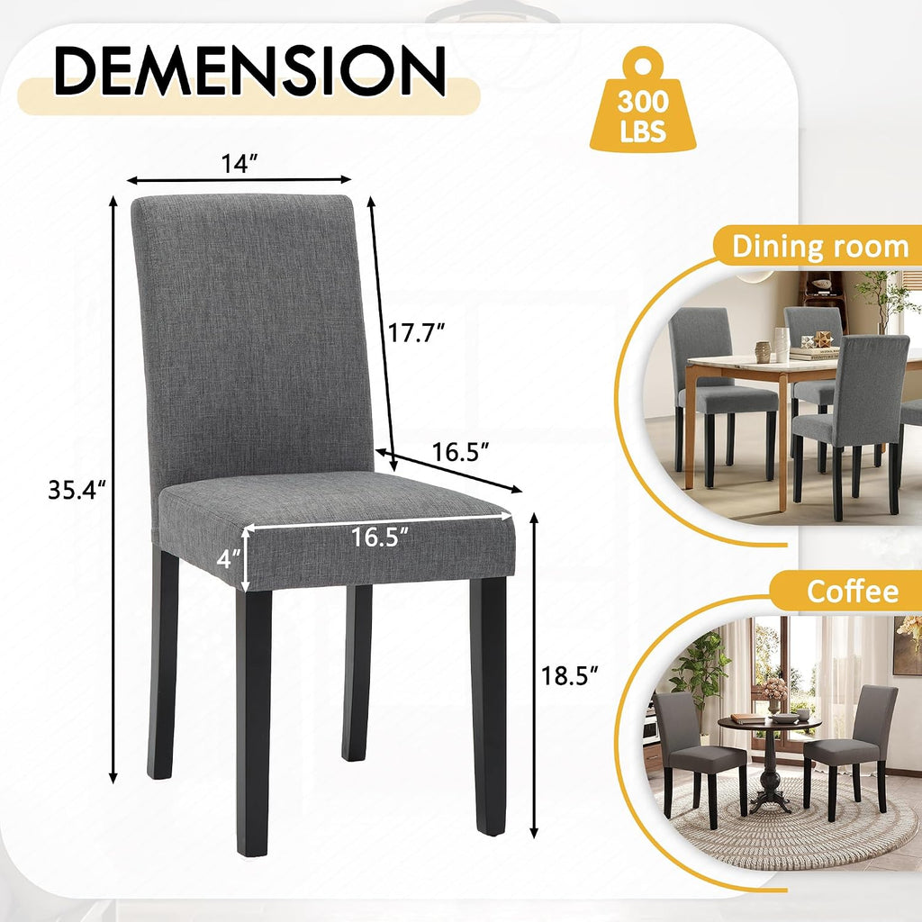 Dining Chairs Set of 2, Modern Stylish Fabric Upholstered Parson Chair, Dining Room Chairs with Solid Wood Legs for