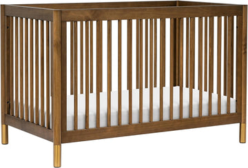 Gelato 4-in-1 Baby Crib, Natural Walnut & Brushed Gold Feet | GREENGUARD Gold Certified Convertible Crib - Converts