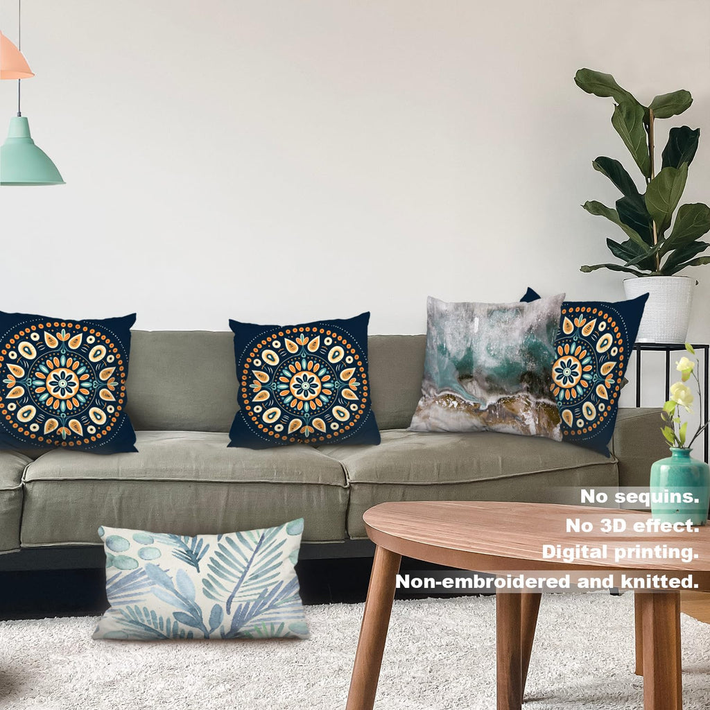 Mandala Design Throw Pillow Covers, Circular Floral Pattern Decorative Pillow Covers Digital Printing Blended for
