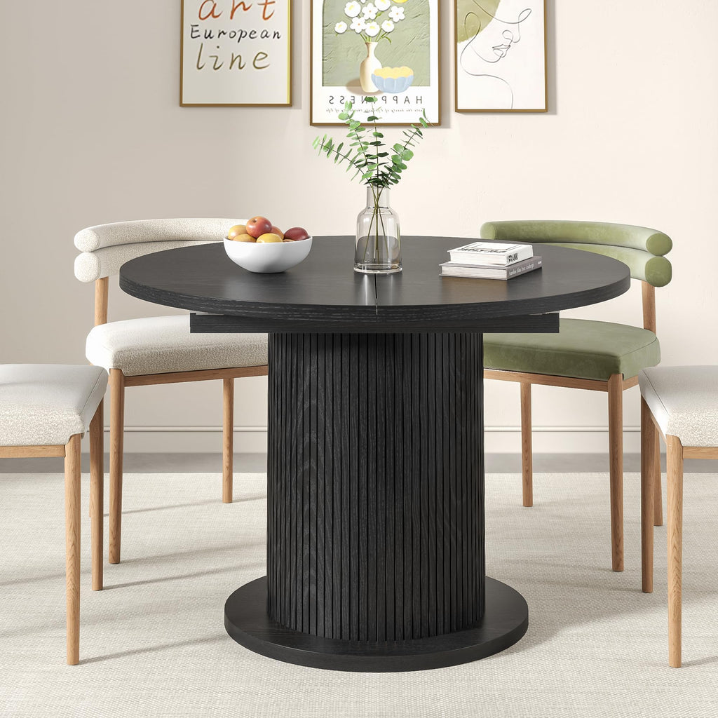 43.3 inch 59 inch Adjustable Size Round Dining Table for 4 6, Unique Design Modern Farmhouse Kitchen Table, Circle