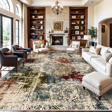 10x14 Living Room Area Rug: Soft Red Modern Abstract Large Rugs Non-Slip
