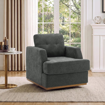 Swivel Accent Chair, 360° Rotatable Square Barrel Chair, Comfy Deep Seat Chenille Upholstered Living Room Chairs