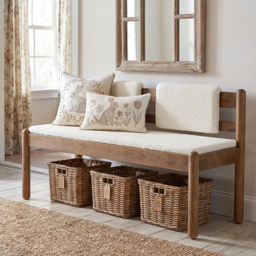 Solid Wood Entryway Bench, 49" Dining Bench with Back, Wood Settee Bench with Upholstered Seat, Farmhouse Bedroom