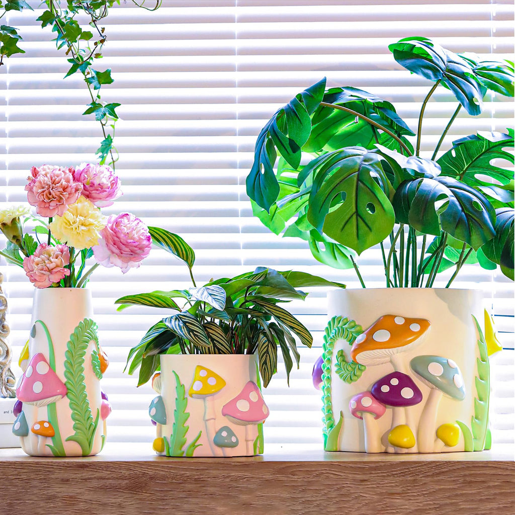 8 Inch Pastel Lines Planters, Cute Unique Rainbow Planter with Drainage, Vintage Retro Eclectic Flower Plant pots for