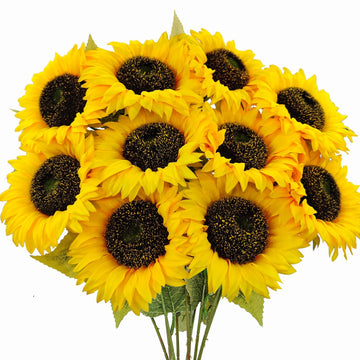 10 Pcs Sunflowers Artificial Flowers with Long Stems Silk Fake Large Sunflowers Bouquet Faux Sunflower Arrangement