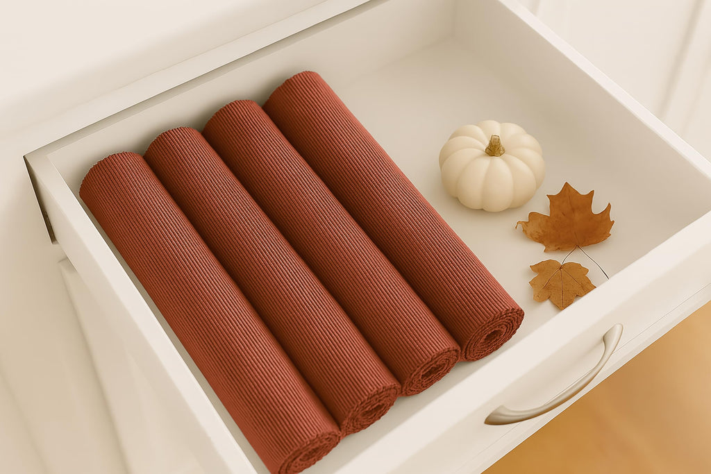 Solid Ribbed Placemats 13x19 in Set of 4 - Rust