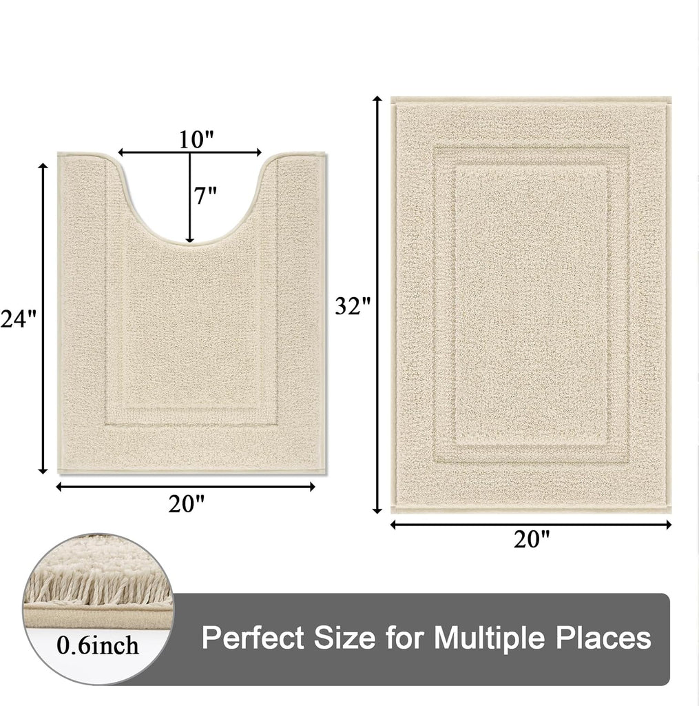 Soft Microfiber Bathroom Rugs Set 2 Pieces with Toilet Rug | Absorbent Plush Bath Mat U Shaped Contour Bath Rug, Non