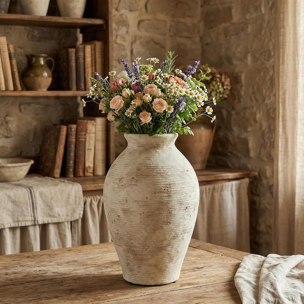 9 Inch Vintage Large White Ceramic Flower Vase