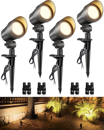 6W AntiGlare LED Low Voltage Landscape Lighting with Connector 4Pack