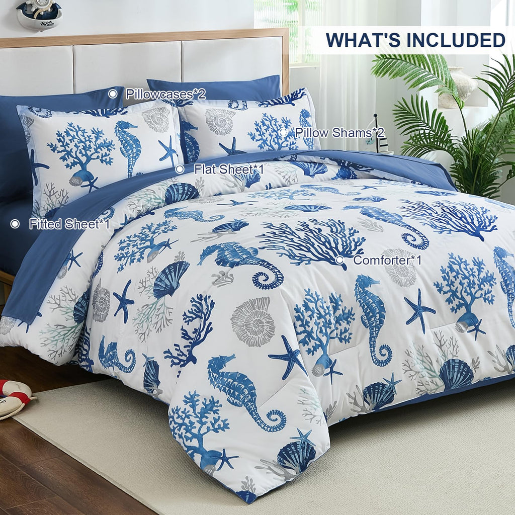 Coastal Queen Comforter Set 7Pc Soft Beach Ocean Nautical Bed