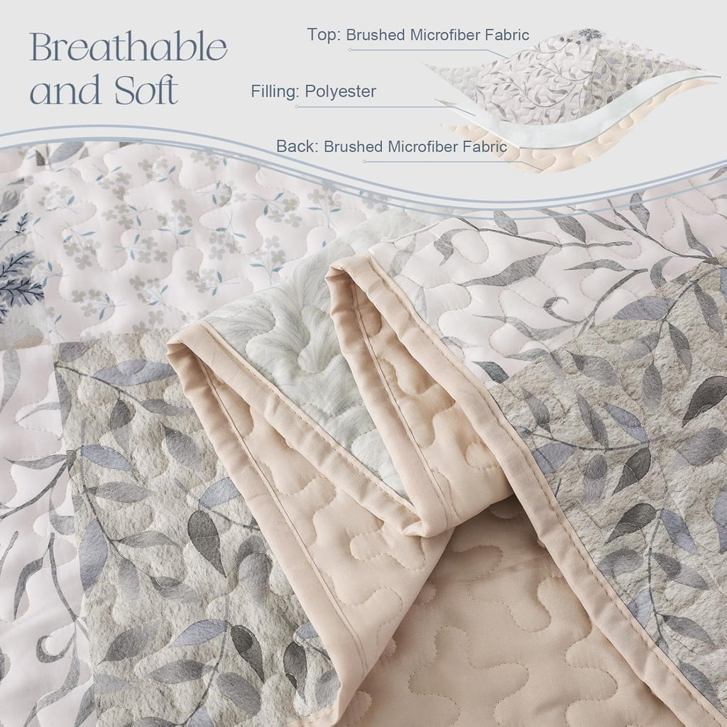 Reversible Boho Quilts, Gray Soft Bedspreads Lightweight Coverlet All Season Patchwork Quilt Bedding Set