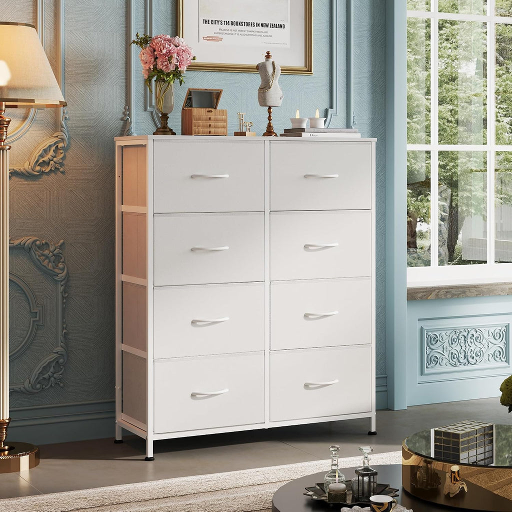 Fabric Dresser , Tall Dresser with 8 Drawers, Storage Tower with Fabric Bins, Double Dressers, Chest of Drawers for