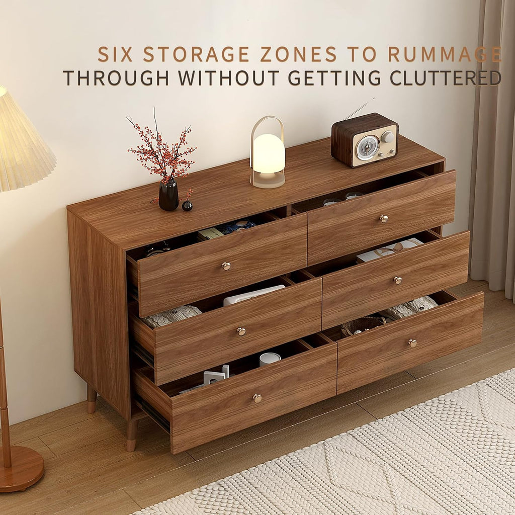 6-Drawer Dresser, Solid Wood Frame, Sturdy and Spacious Design, Modern Bedroom Storage Organizer, Multi-Functional