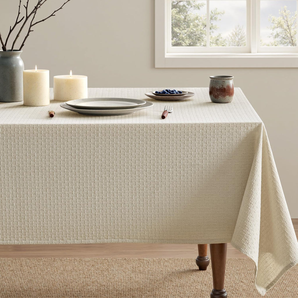 Natural Beige Linen Cotton Table Cloth Rectangle Tablecloth Spring Waterproof Spillproof Cross-Star 