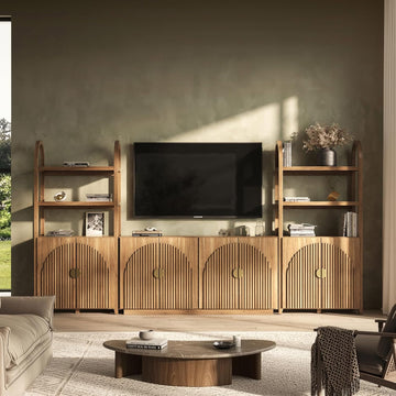 4-Piece Modular Arched TV Stand Entertainment Center Set, Mid Century Modern 2 Piece 72″ Tall Storage Cabinets and 2