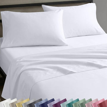Soft Natural 100% Cotton Sateen Twin Sheets, 3 Pc Set, Bright White