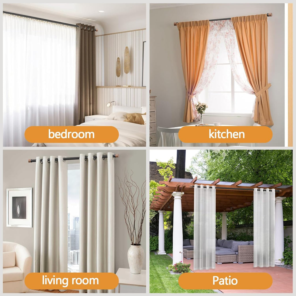 Wood Curtain Rods for Windows,1 inch Adjustable Window Curtain Rods with Imitation Wood Grain