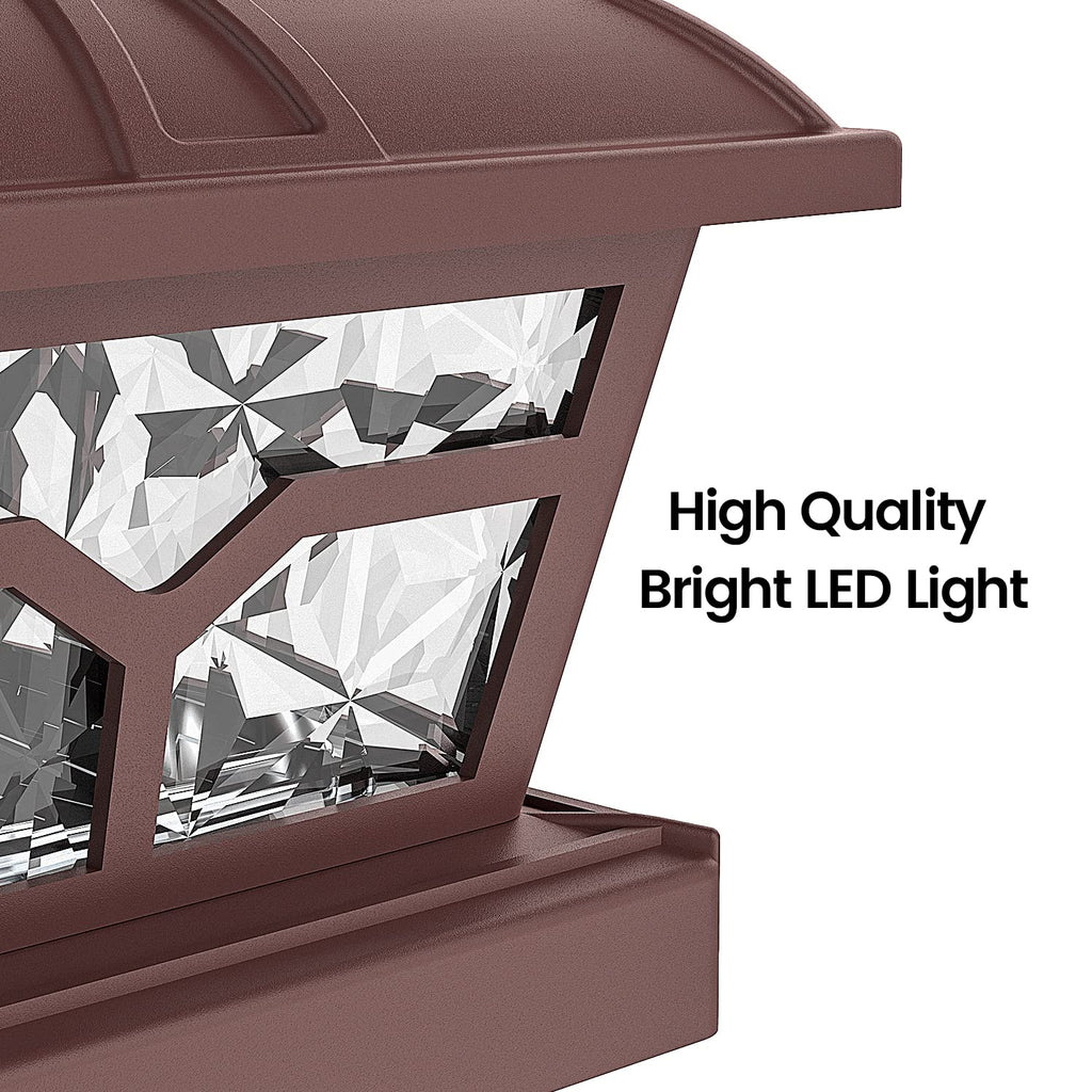 Solar Post Cap Lights Outdoor 2 Modes, 6 Pack, Brown, Warm/White