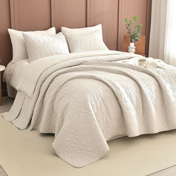 Oversized Quilt Bedding Set(100"x106"), Wheat Bedspreads Coverlet Oversized Lightweight Farmhouse