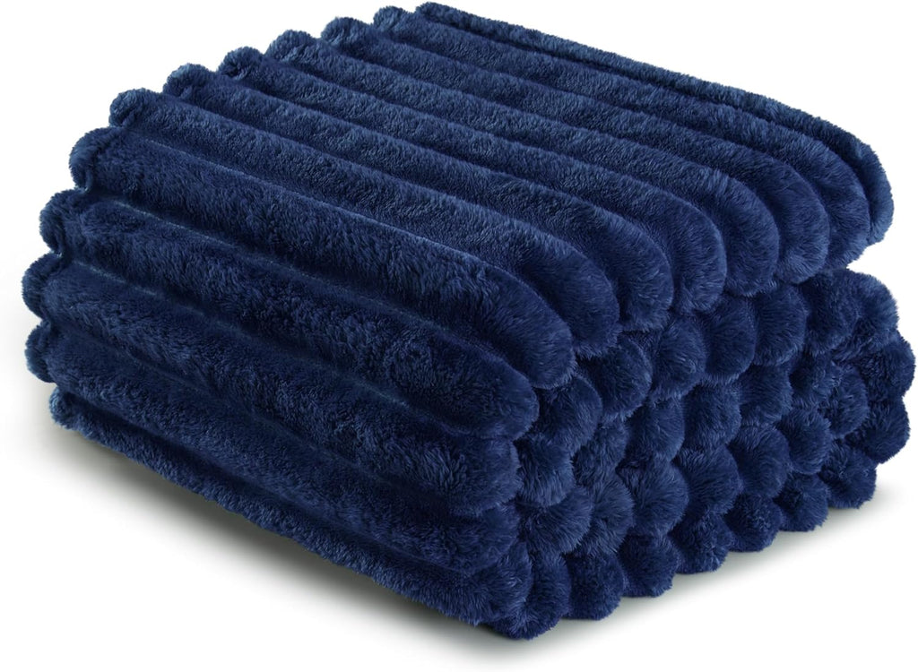 Fleece Throw Blanket, Super Soft Striped Jacquard Bed Blanket, Lightweight Fuzzy Cozy for All Seasons, 50x60 Inches