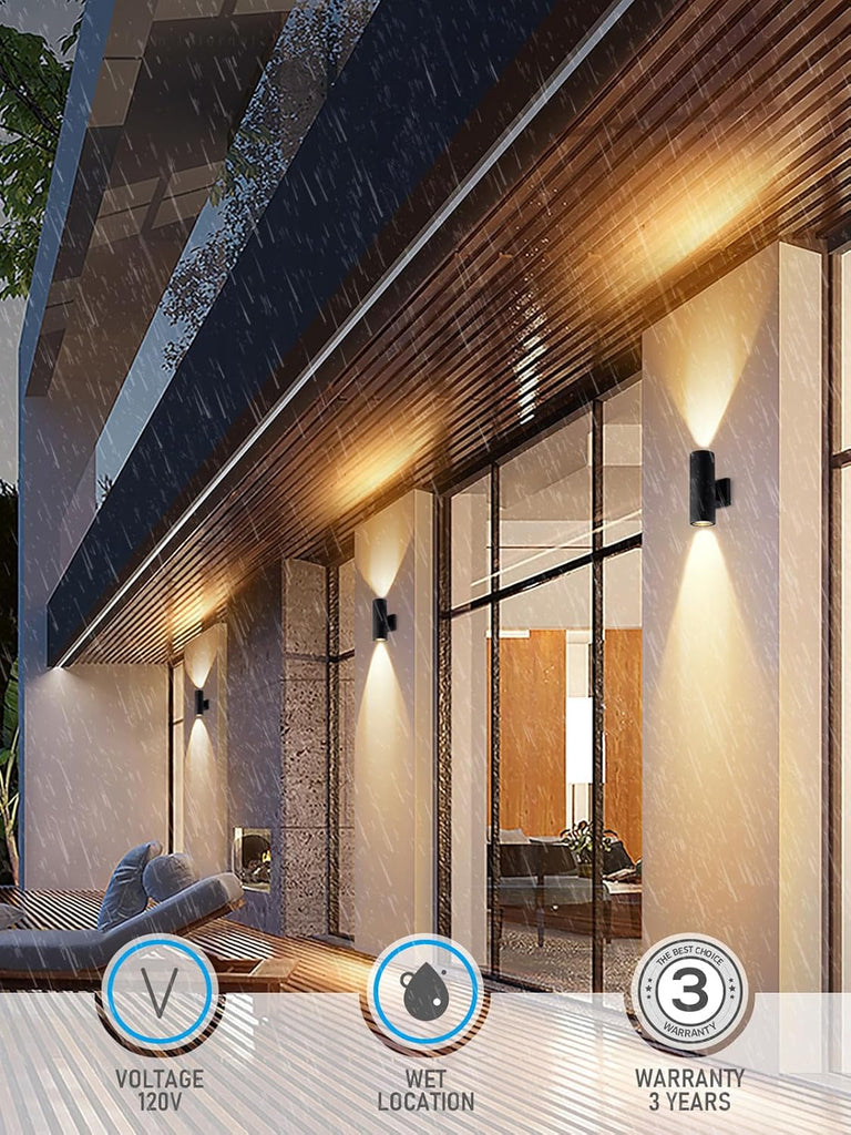 Modern Outdoor Cylinder Wall Lights 12", Up and Down Porch Patio Lights, Matte Black Waterproof Wall Sconce, Aluminum