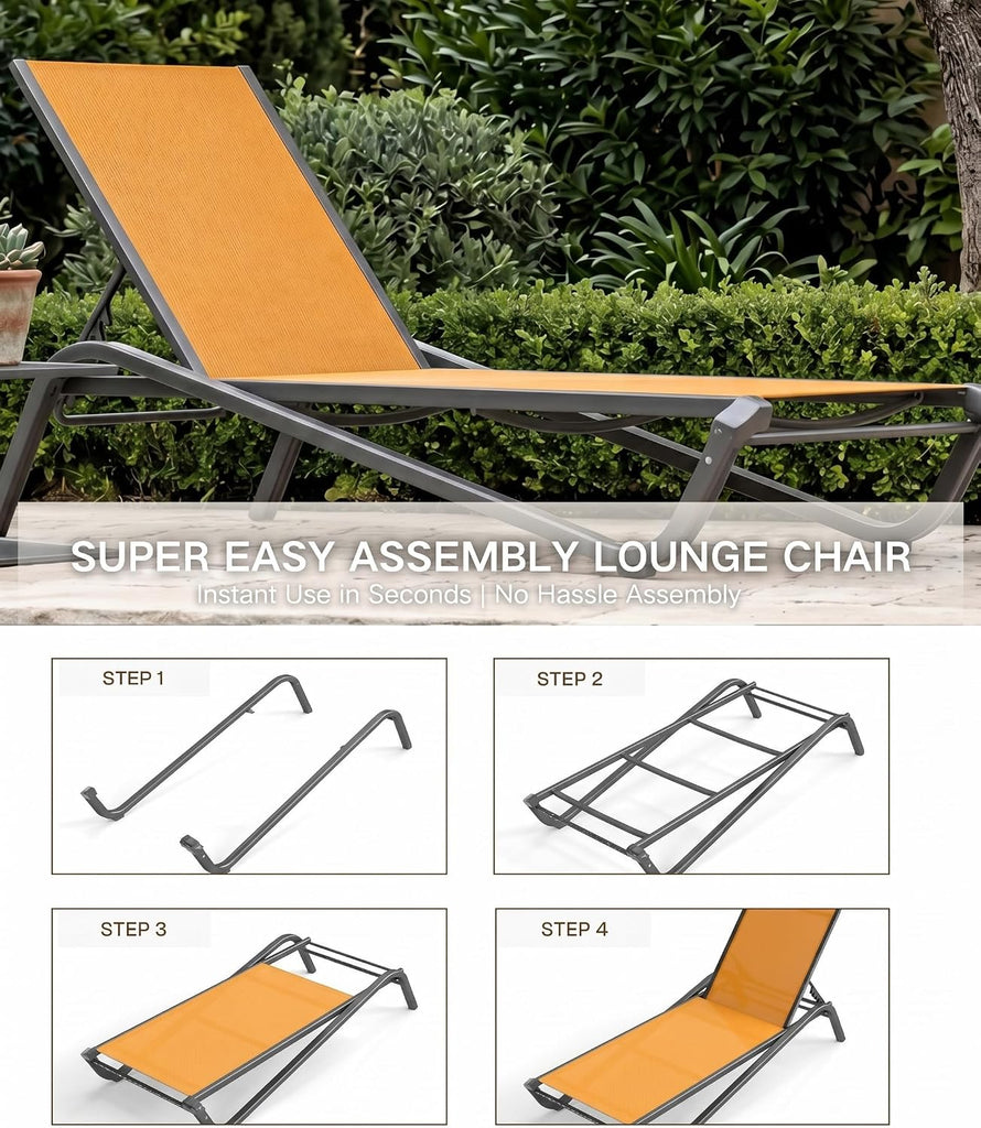 Patio Chaise Lounge Chairs,Adjustable Outdoor Aluminum Teslin Lounge,Orange | Aluminum chaise lounge chair,Outdoor
