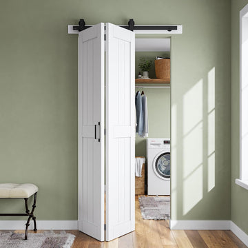 Bifold Barn Door 32'' x 84'',Bi-Fold Sliding Closet Doors with Hardware Kit Included,36'' Track Kit 