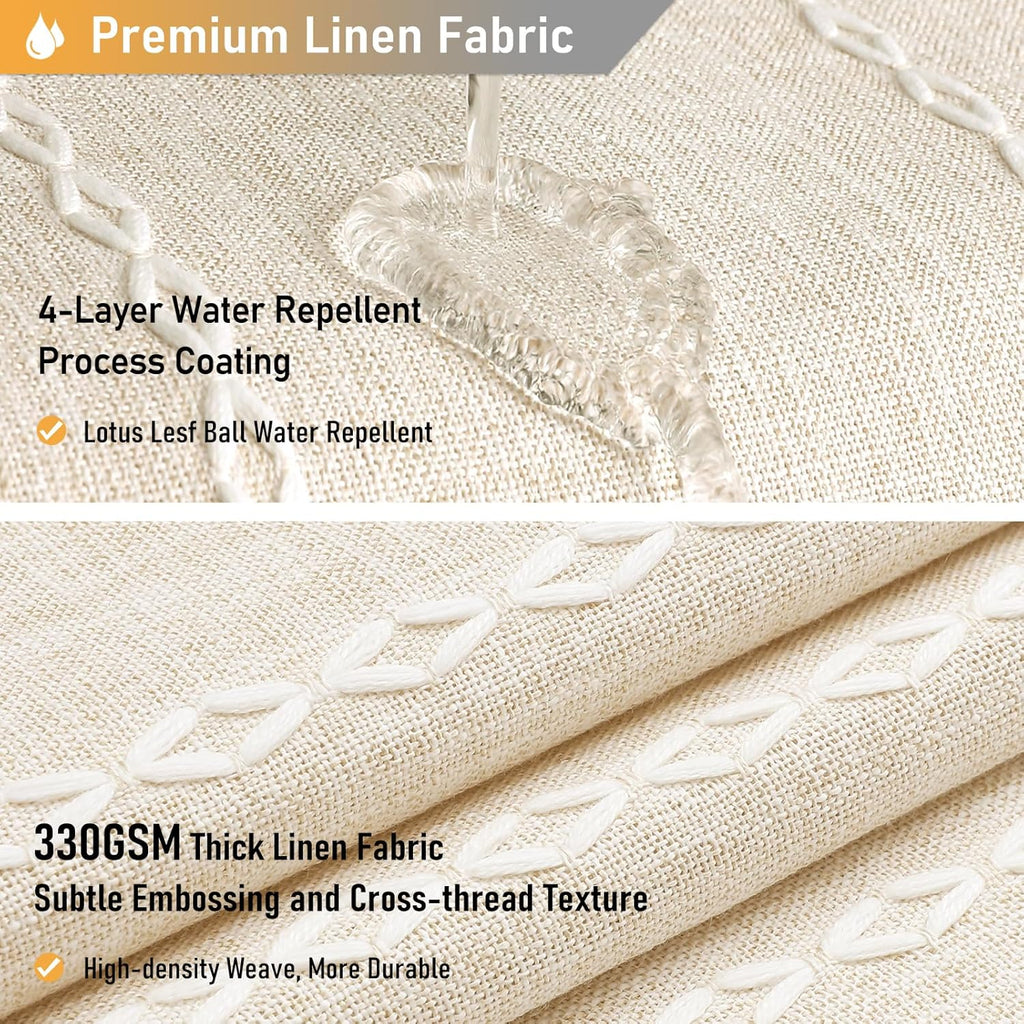 Boho Farmhouse Shower Curtain, Linen Rustic Weighted Striped Cloth Shower Curtain Set with Tassel, Water Repellent