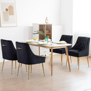 Modern Dining Chair Set of 4, Mid-Century Room Chair, Upholstered Comfortable Velvet with Back Pull Rod and Metal
