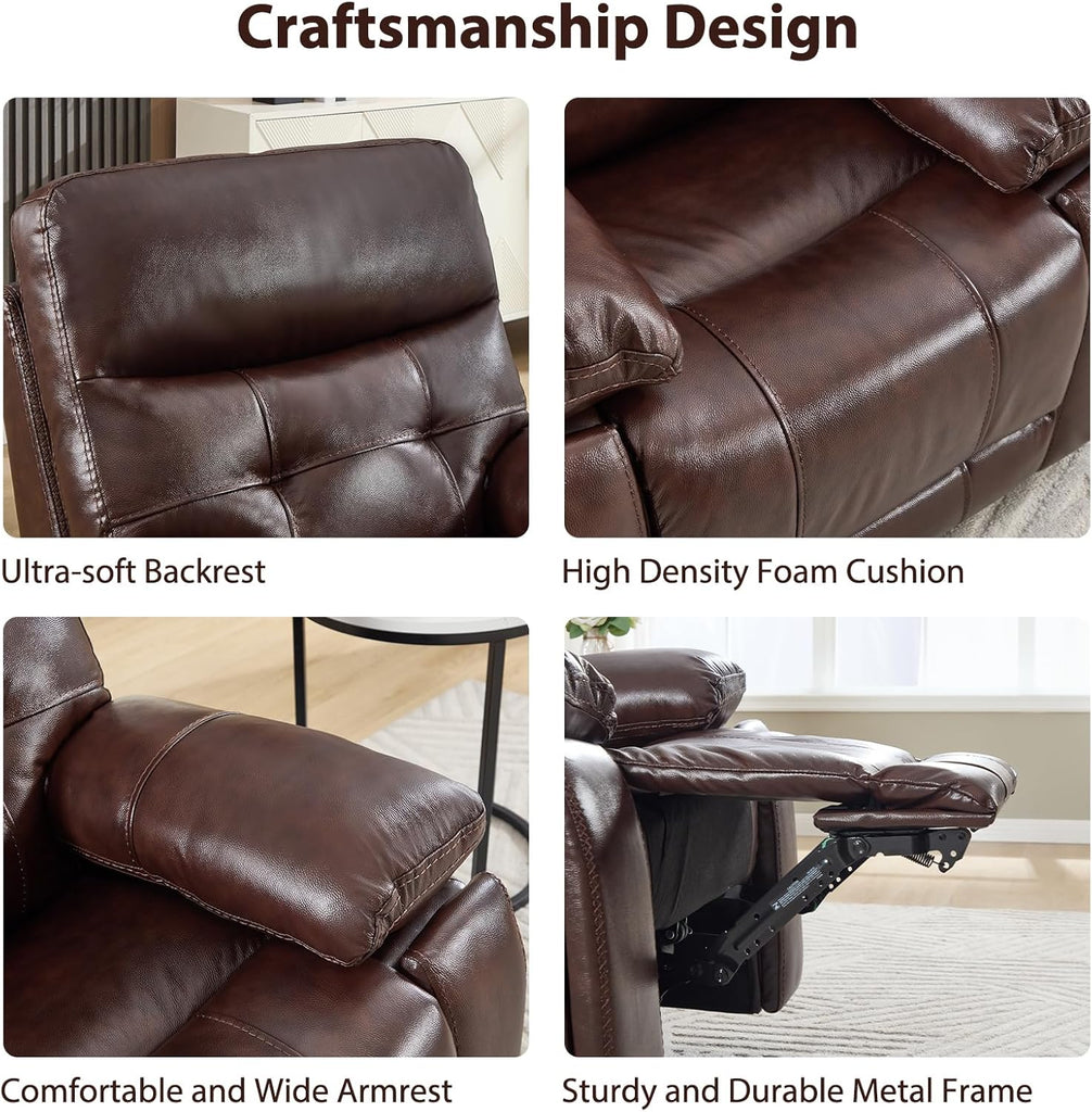 Genuine Leather Recliner Chair, Power Single Reclining Sofa with Comfortable Arms and Back, Modern Electric Recliner