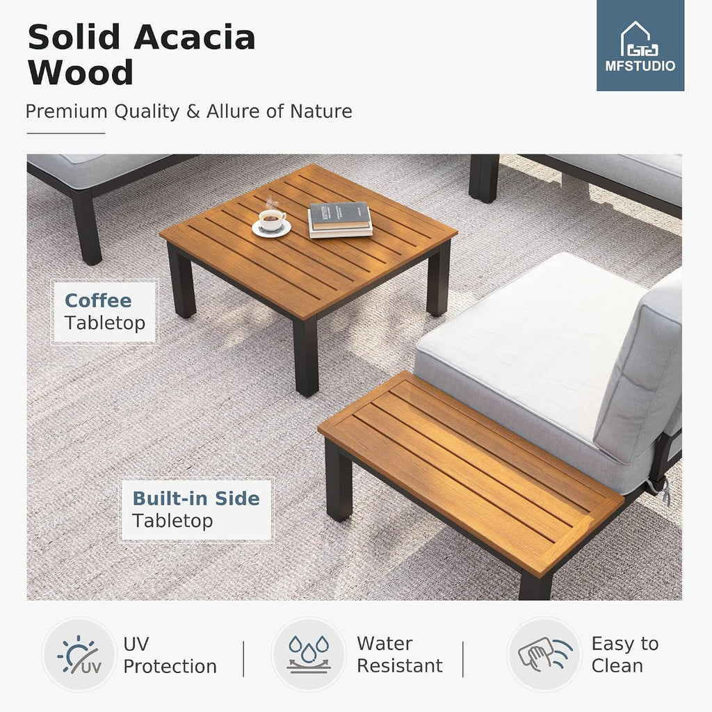 4 Pieces Metal L-Shaped Outdoor Sectional with Cushion, | Outdoor Patio Furniture Set with Side Table, Modular Patio