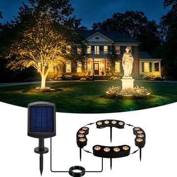 Solar Tree Lights, Outdoor Ring Landscape Spotlights, Warm White | 16 COB LED, 3-in-1 (Sticked/Tied/Hang), 33FT