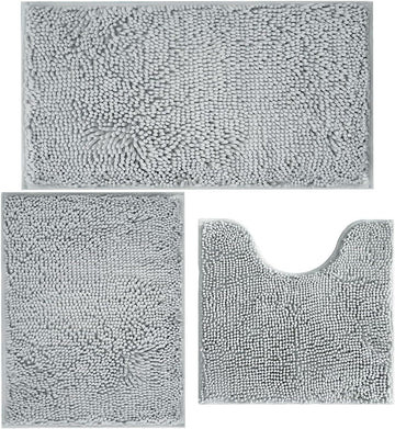 Bathroom Rugs Chenille Bath mat 3 Piece Set, Super Absorbent, Strong PVC Non Slip Backing, Bath mats , Plush Shaggy