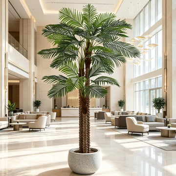Artificial Triple Phoenix Palm Tree 10FT with 36 Leaves & Real Bark Tropical Coconut Areca Sago Palm Tall Large Faux